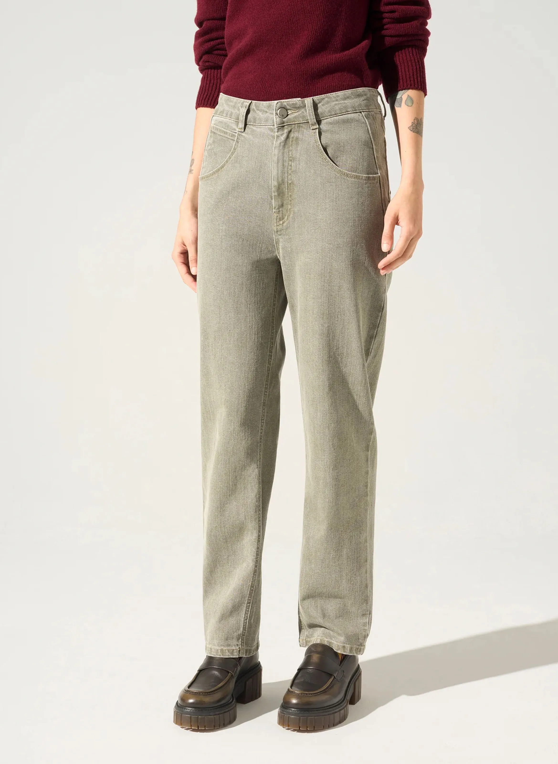  ACOTE   INDIA - - Jeans dritti- 5 tasche- Taglio dritto- Effetto délavé | Verde