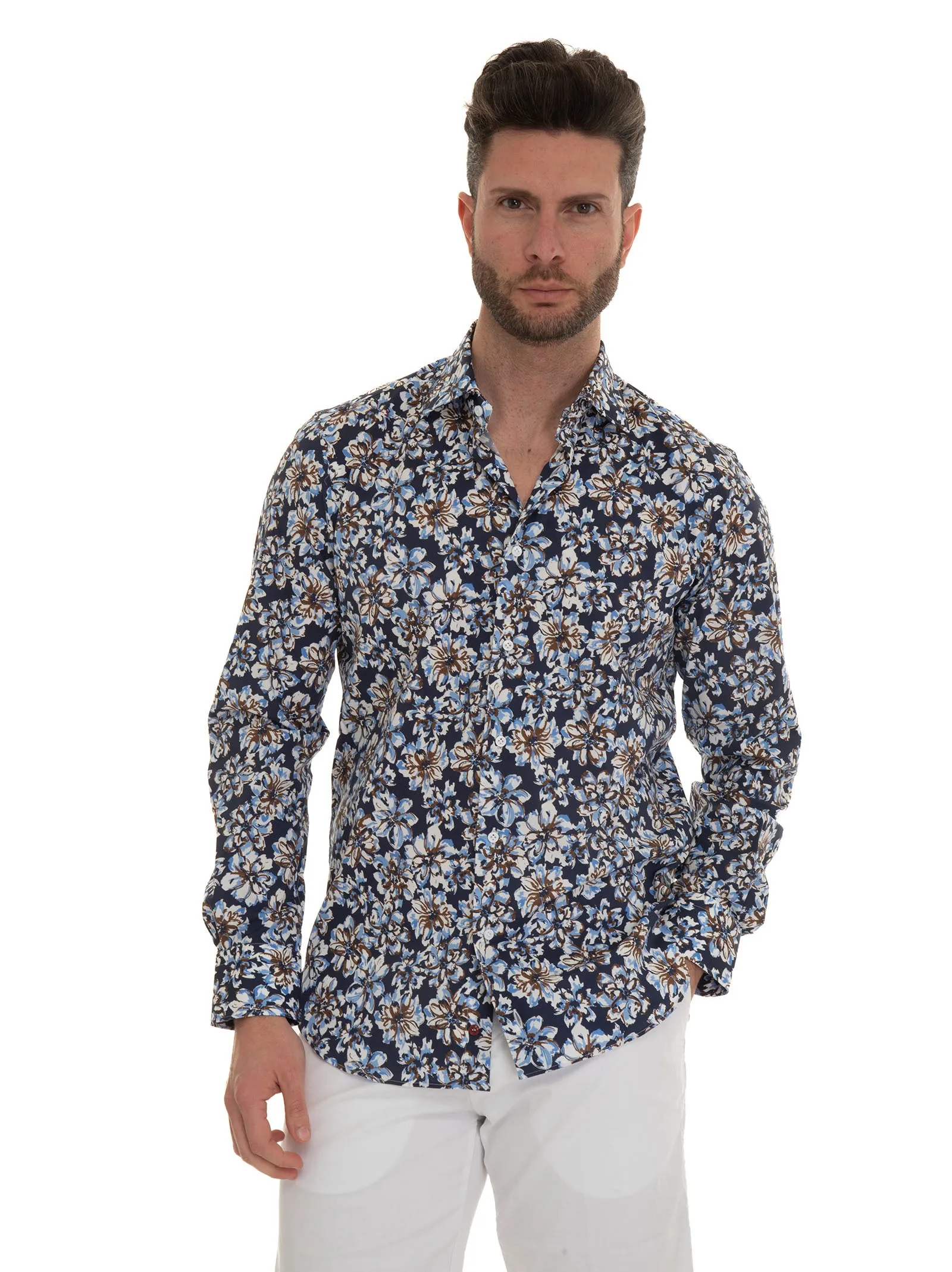 Camicia casual Blu-marrone Carrel Uomo