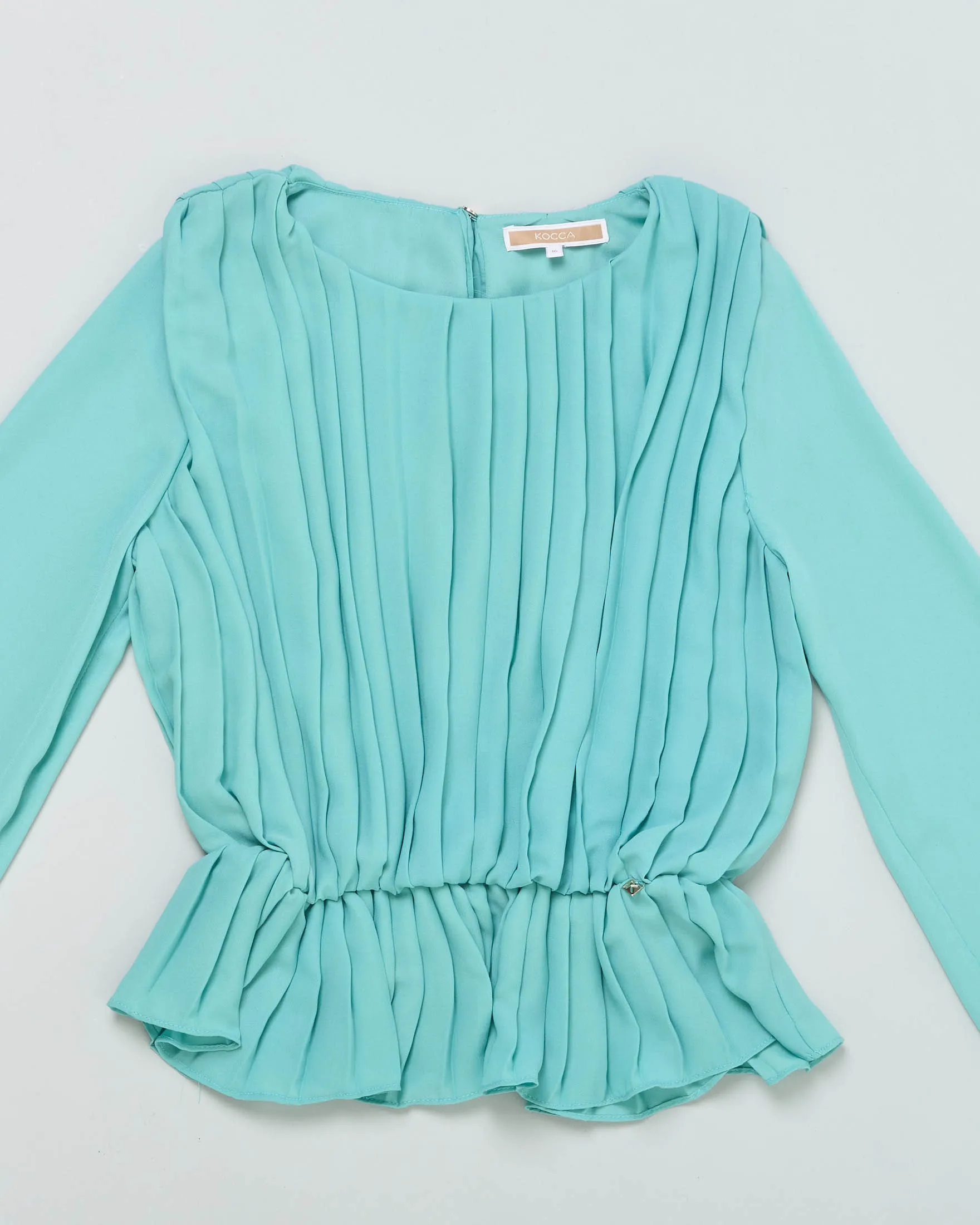 Camicia turchese plissè con vita elasticizzata 10-16 anni