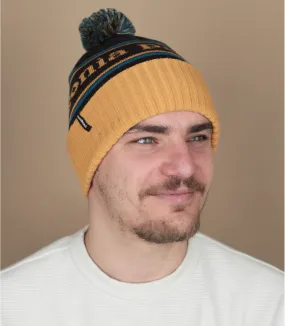 Cappello con pompon blu e giallo  Powder Town Beanie Park Stripe dried mango     