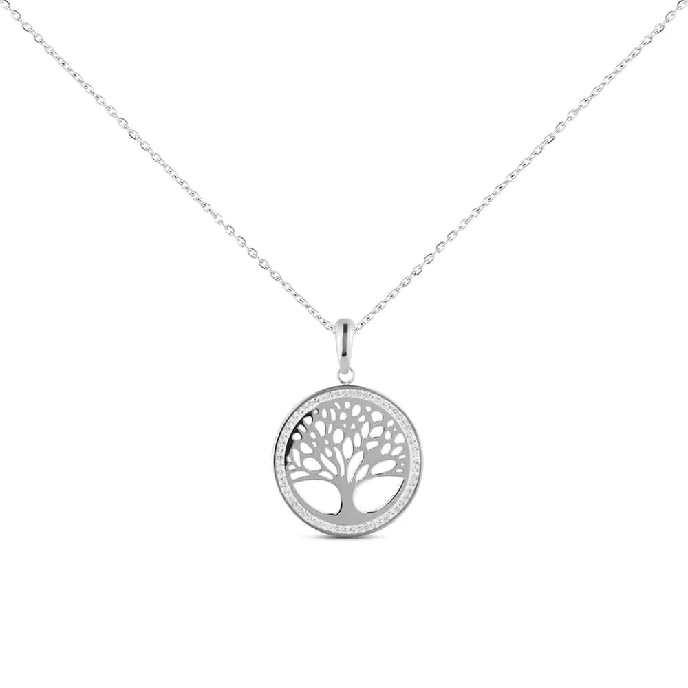 Collana Albero Della Vita Lady Shine Acciaio Maglia Rolo Cristallo Bianco 45 + 5 cm 1651690