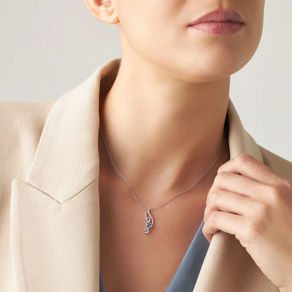 Collana Cuore Amélie Oro Bianco 375/1000 Maglia Forzatina Topazio Sky Blue Cubic Zirconia Bianco Cubic Zirconia Bianco 40 + 2 cm