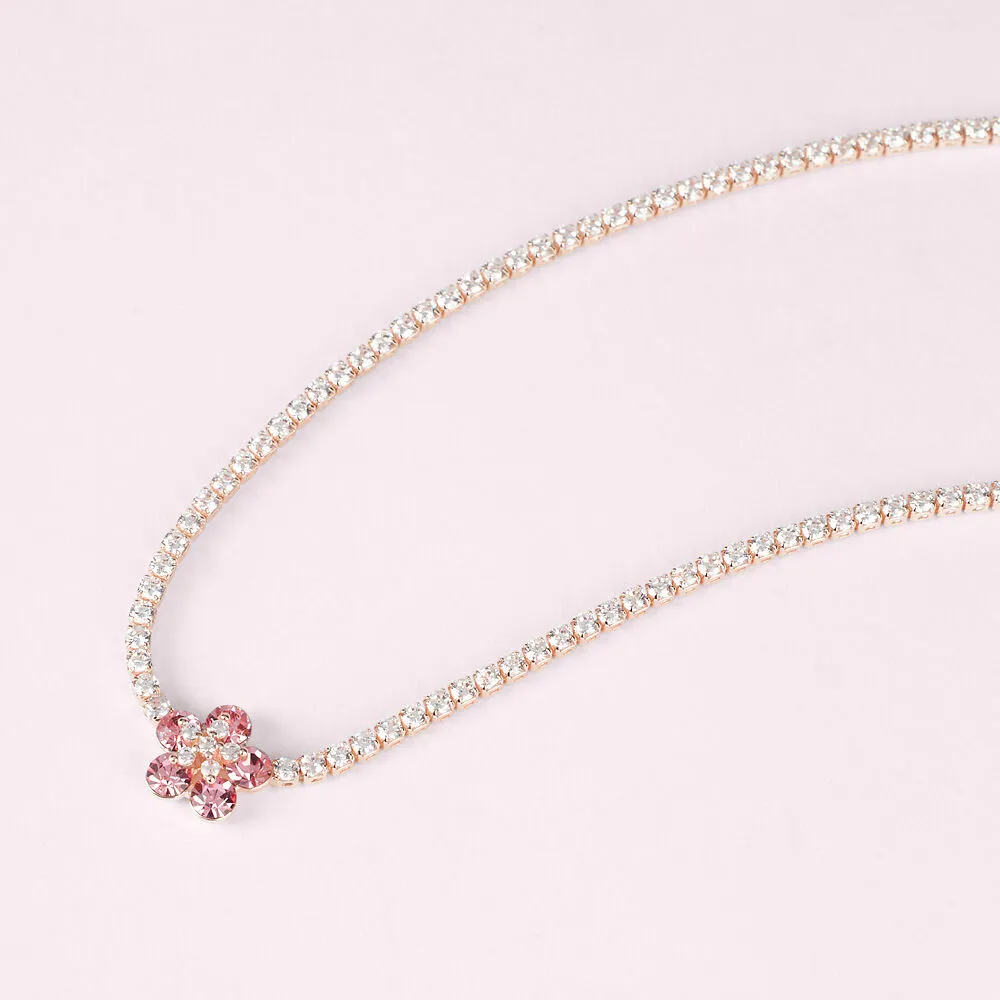 Collana Fiore Romantic Shine Ottone Rosa Maglia Tennis Cristallo Rosa Cristallo Bianco 42+3 cm 1691852