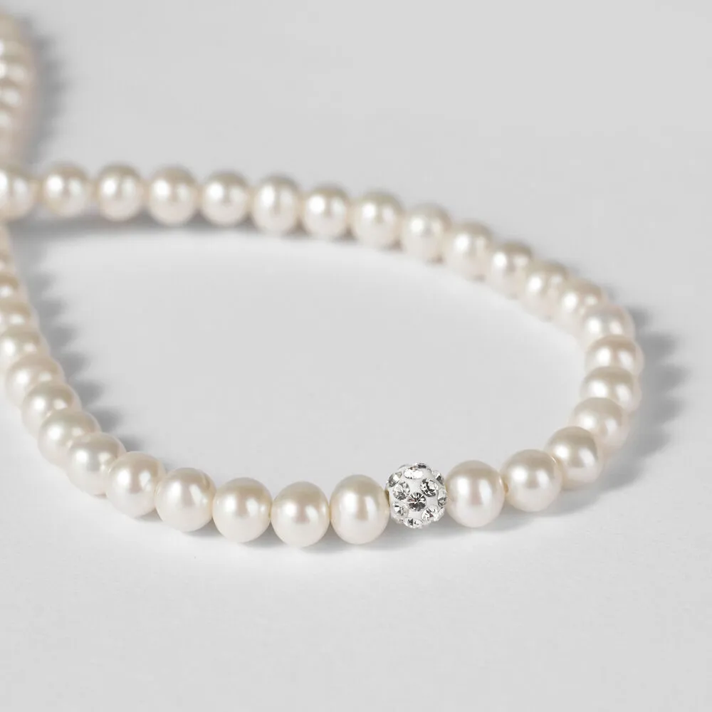 Collana Gabrielle Oro Bianco 375/1000 Maglia Nessuno Perla D'Acqua Dolce Bianco Cristallo Bianco 45 cm 1413457