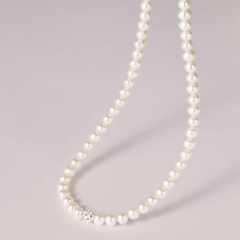Collana Gabrielle Oro Bianco 375/1000 Maglia Nessuno Perla D'Acqua Dolce Bianco Cristallo Bianco 45 cm 1413457
