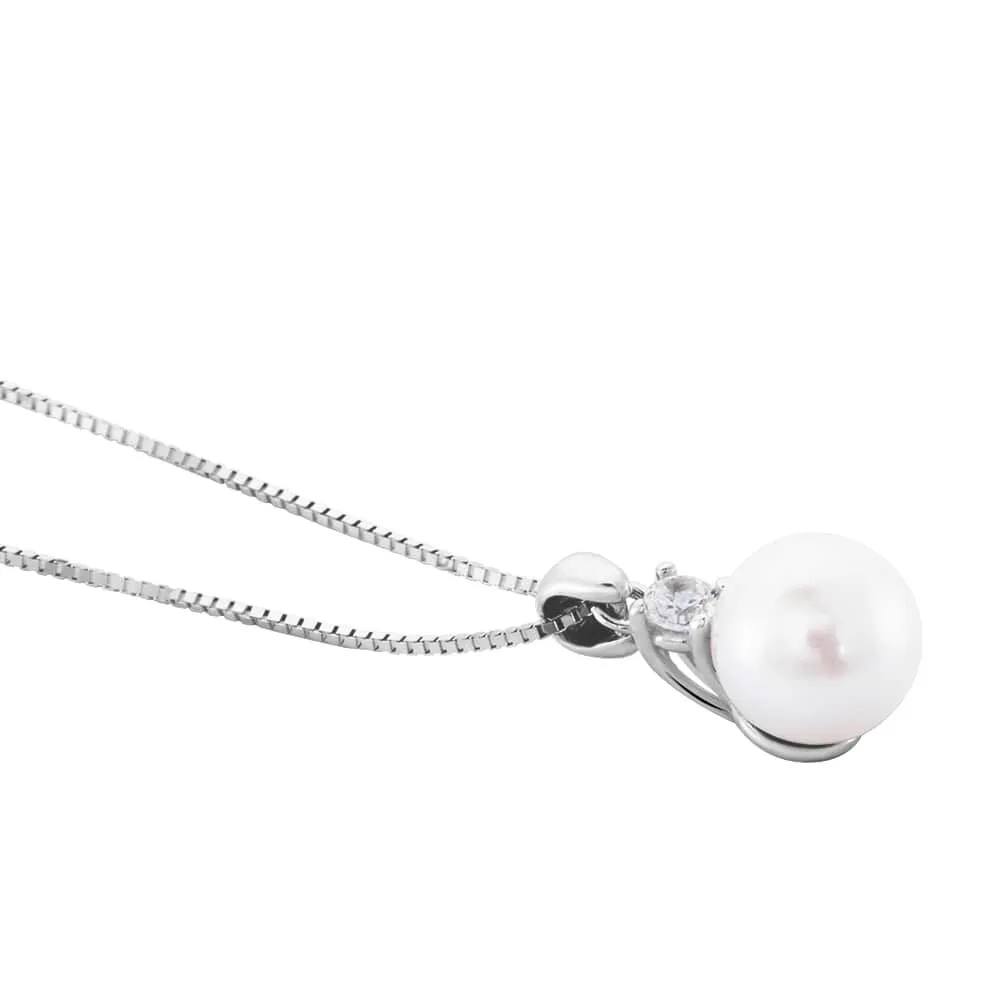 Collana Gabrielle Oro Bianco 375/1000 Maglia Veneziana Perla D'Acqua Dolce Bianco Cubic Zirconia Bianco 40 + 2 cm 1413468