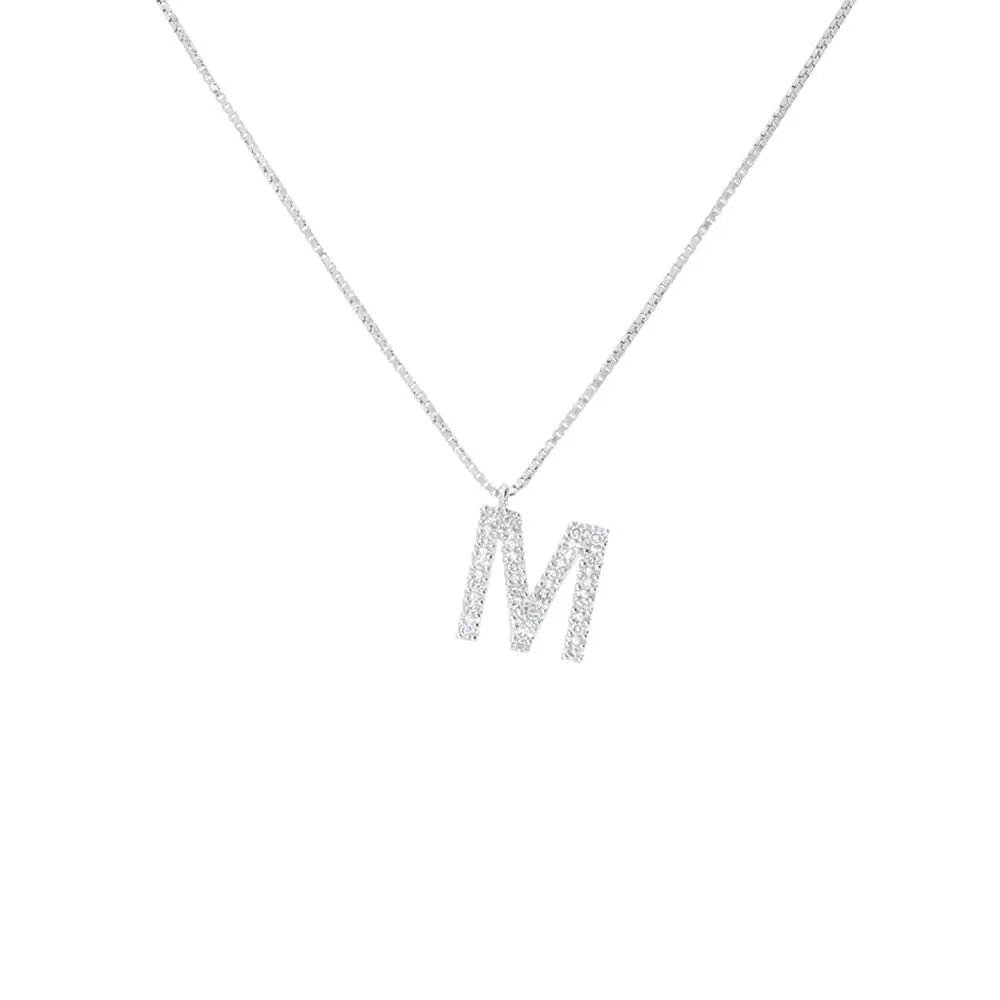 Collana Lettera M Diamond Letters Oro Bianco 750/1000 Maglia Veneziana Diamante Bianco 0,115 ct 40 + 2 cm 1673204