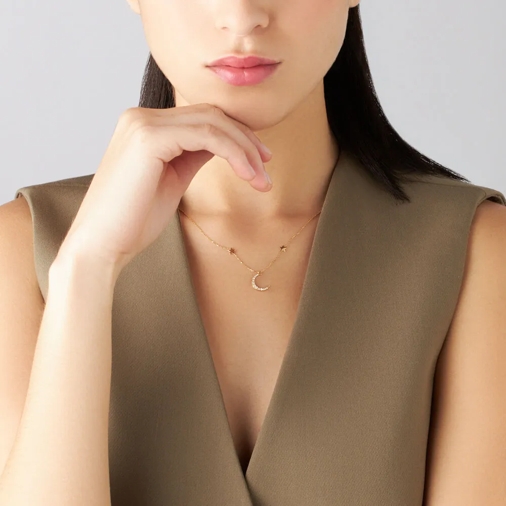 Collana Luna Claire Oro Giallo 375/1000 Maglia Rolo Cubic Zirconia Bianco 40 + 2 cm 1412002