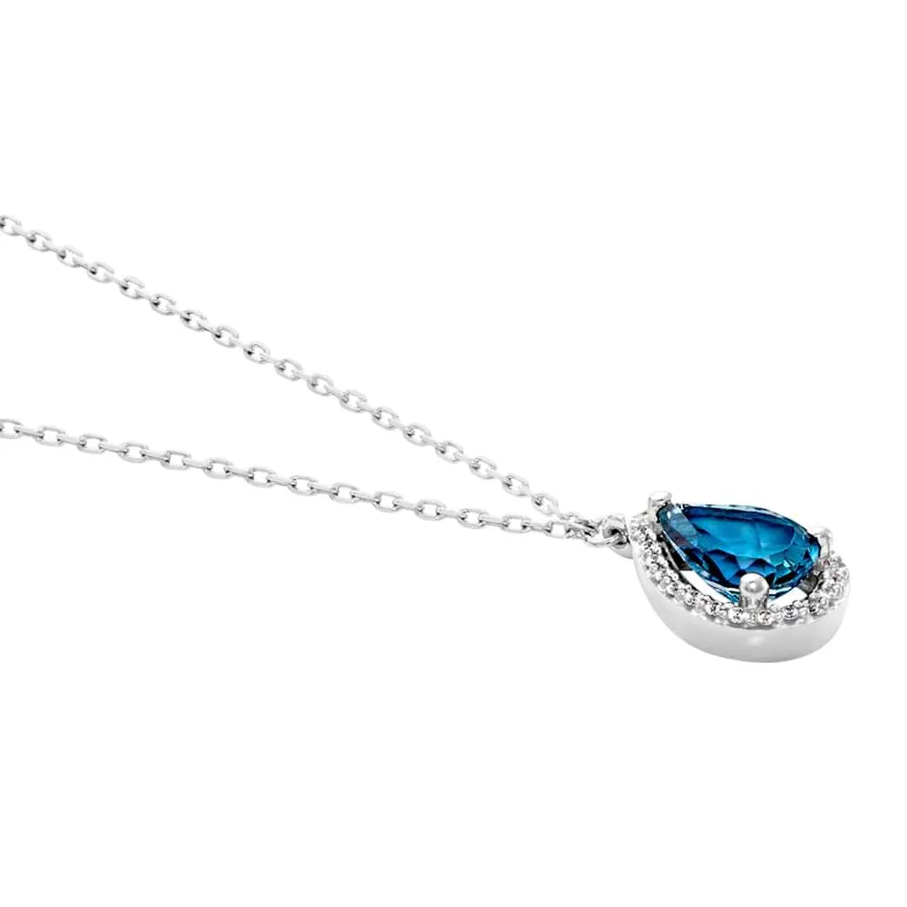 Collana Punto Luce Amélie Oro Bianco 375/1000 Maglia Forzatina Topazio London Blue Cubic Zirconia Bianco 40 + 2 cm 1413276