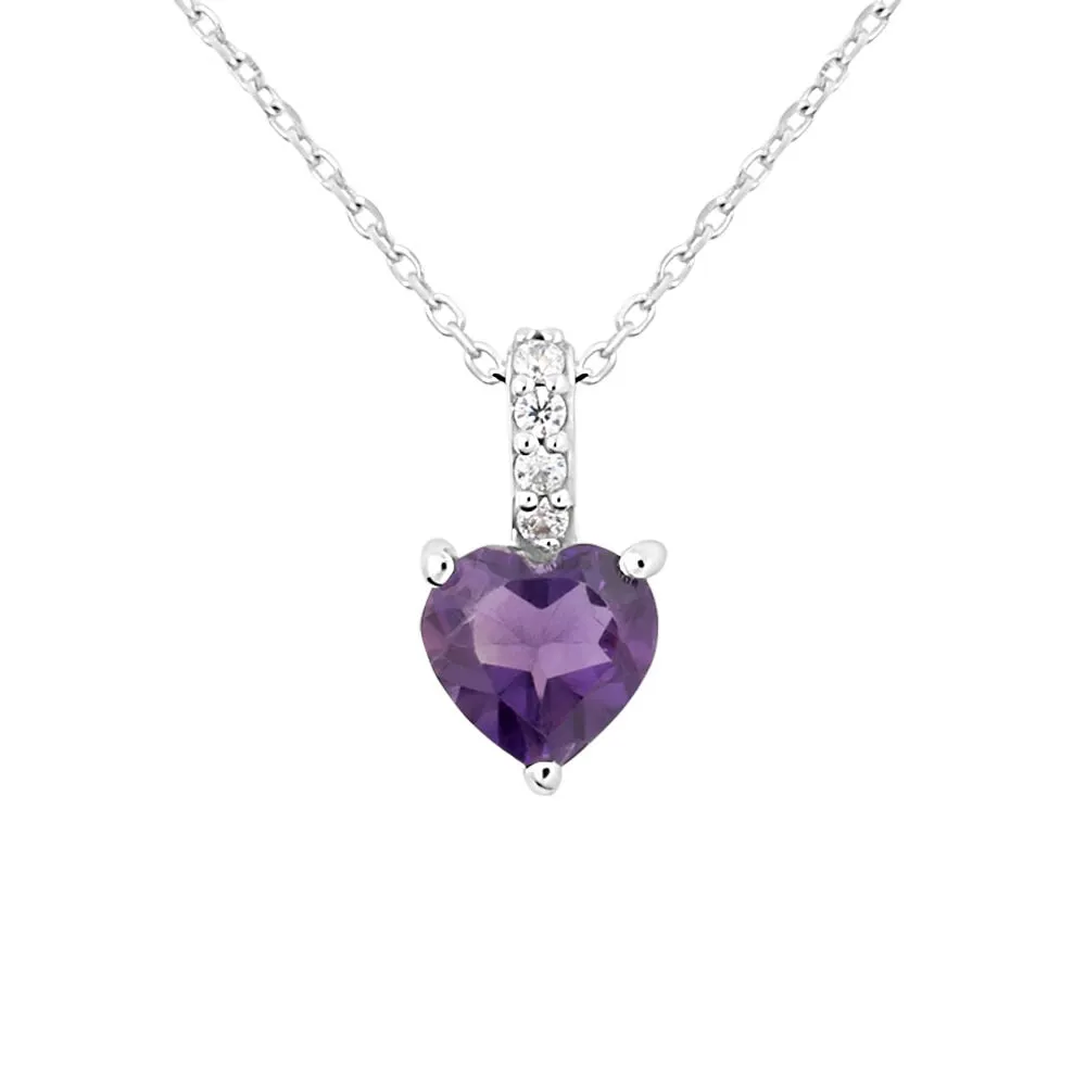 Collana Punto Luce Cuore Amélie Oro Bianco 375/1000 Maglia Forzatina Ametista Viola Cubic Zirconia Bianco 40 + 2 cm 1413238