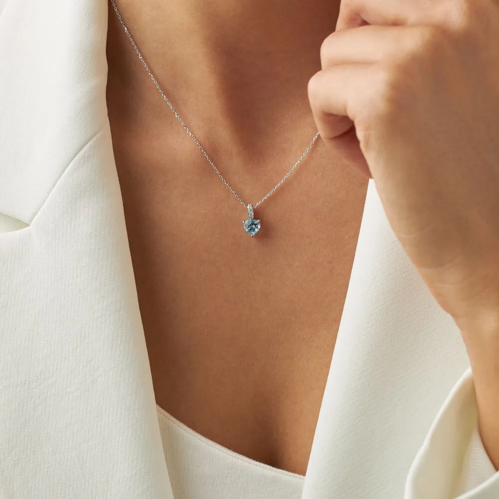 Collana Punto Luce Cuore Amélie Oro Bianco 375/1000 Maglia Forzatina Topazio Sky Blue Cubic Zirconia Bianco 40 + 2 cm 1413235