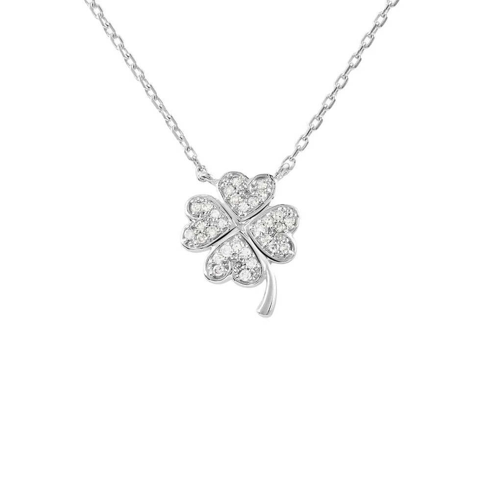 Collana Quadrifoglio Sophia Oro Bianco 375/1000 Maglia Forzatina Diamante Bianco 0,06 ct 40 + 2 cm 1416752