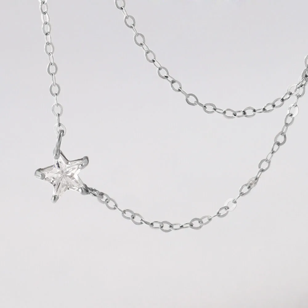 Collana Stella Claire Oro Bianco 375/1000 Maglia Forzatina Cubic Zirconia Bianco 40 + 2 cm 1426782