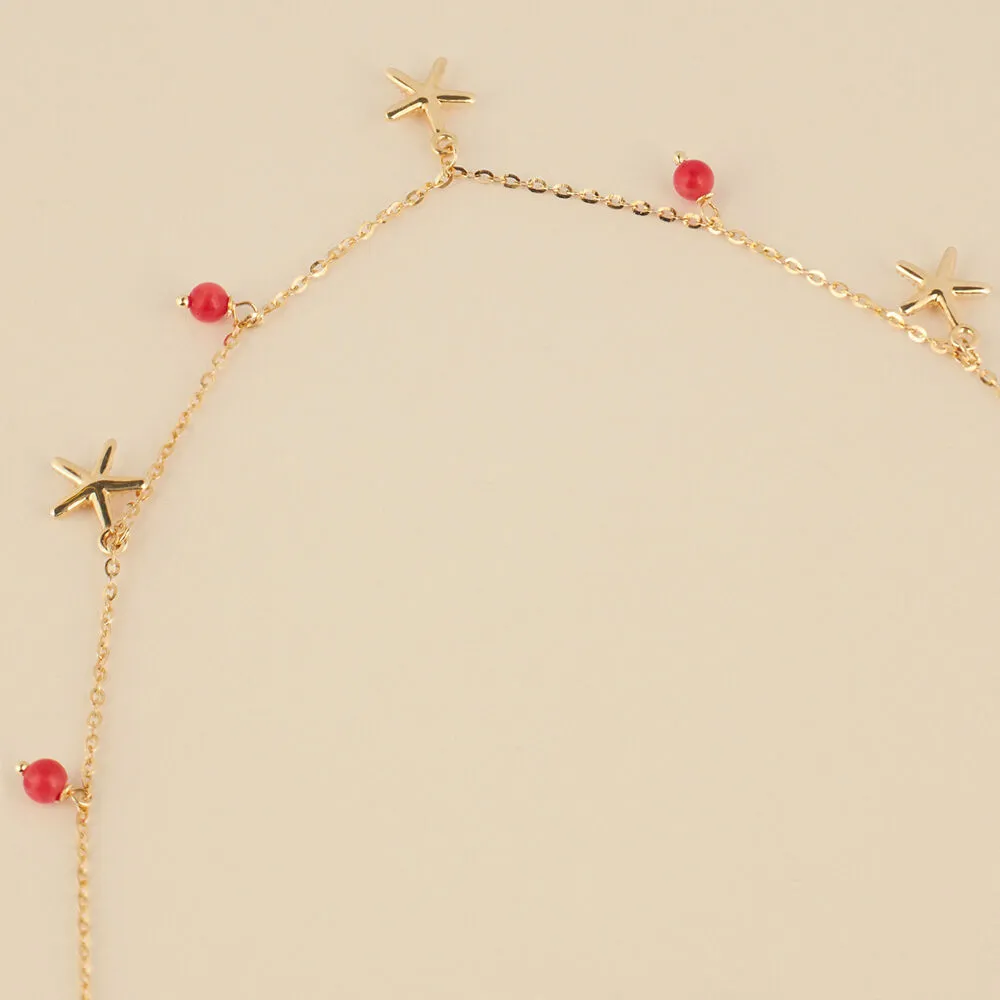 Collana Stella Marina Beverly Oro Giallo 375/1000 Maglia Rolo Corallo Rosso 40 + 2 cm 1416183