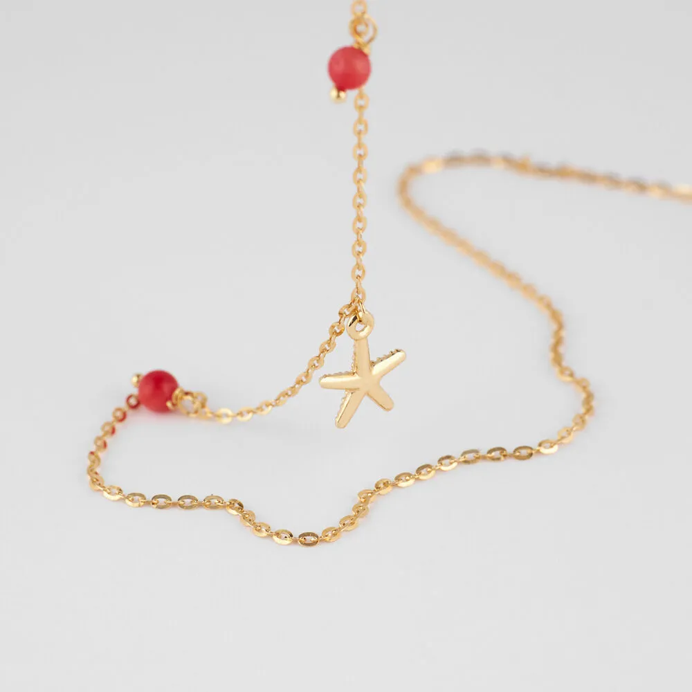 Collana Stella Marina Beverly Oro Giallo 375/1000 Maglia Rolo Corallo Rosso 40 + 2 cm 1416183