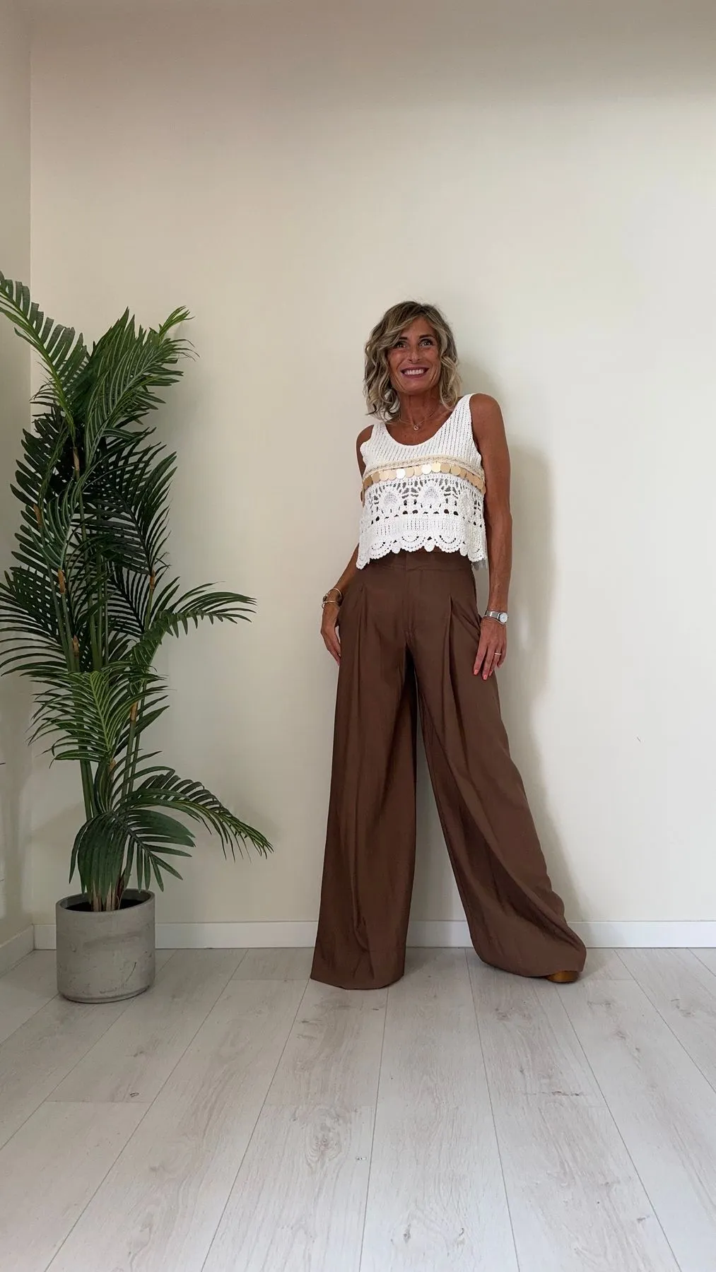 DAFNE - LD1123P32 - PANTALONE AMPIO 87%VISCOSA RAMIFICATA, RETRO SEMIELASTICO