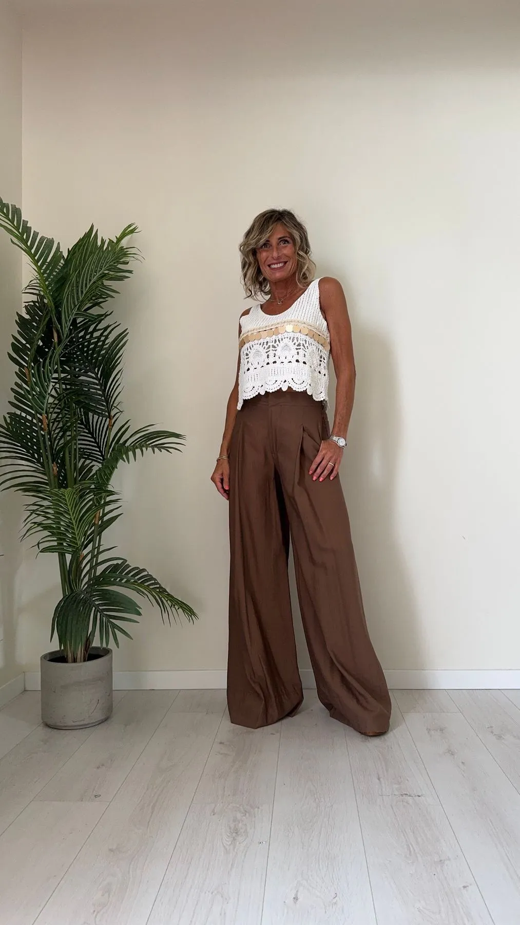DAFNE - LD1123P32 - PANTALONE AMPIO 87%VISCOSA RAMIFICATA, RETRO SEMIELASTICO