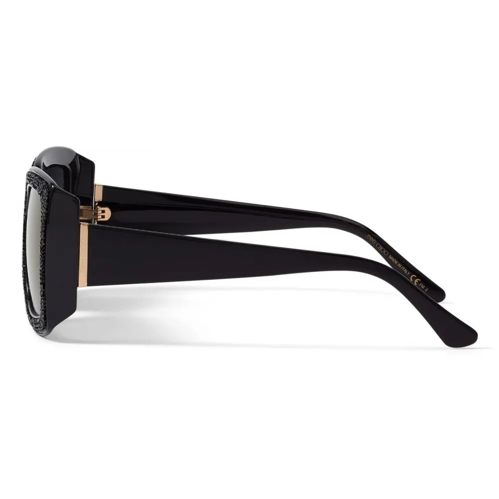 Jimmy Choo - Viv - Occhiali da Sole Quadrati Neri in Cristallo Swarovski - Jimmy Choo Eyewear