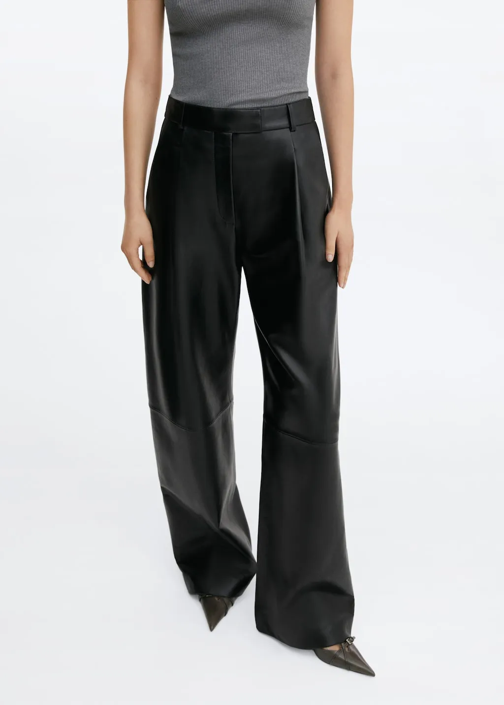 Pantaloni diritti pelle vita alta