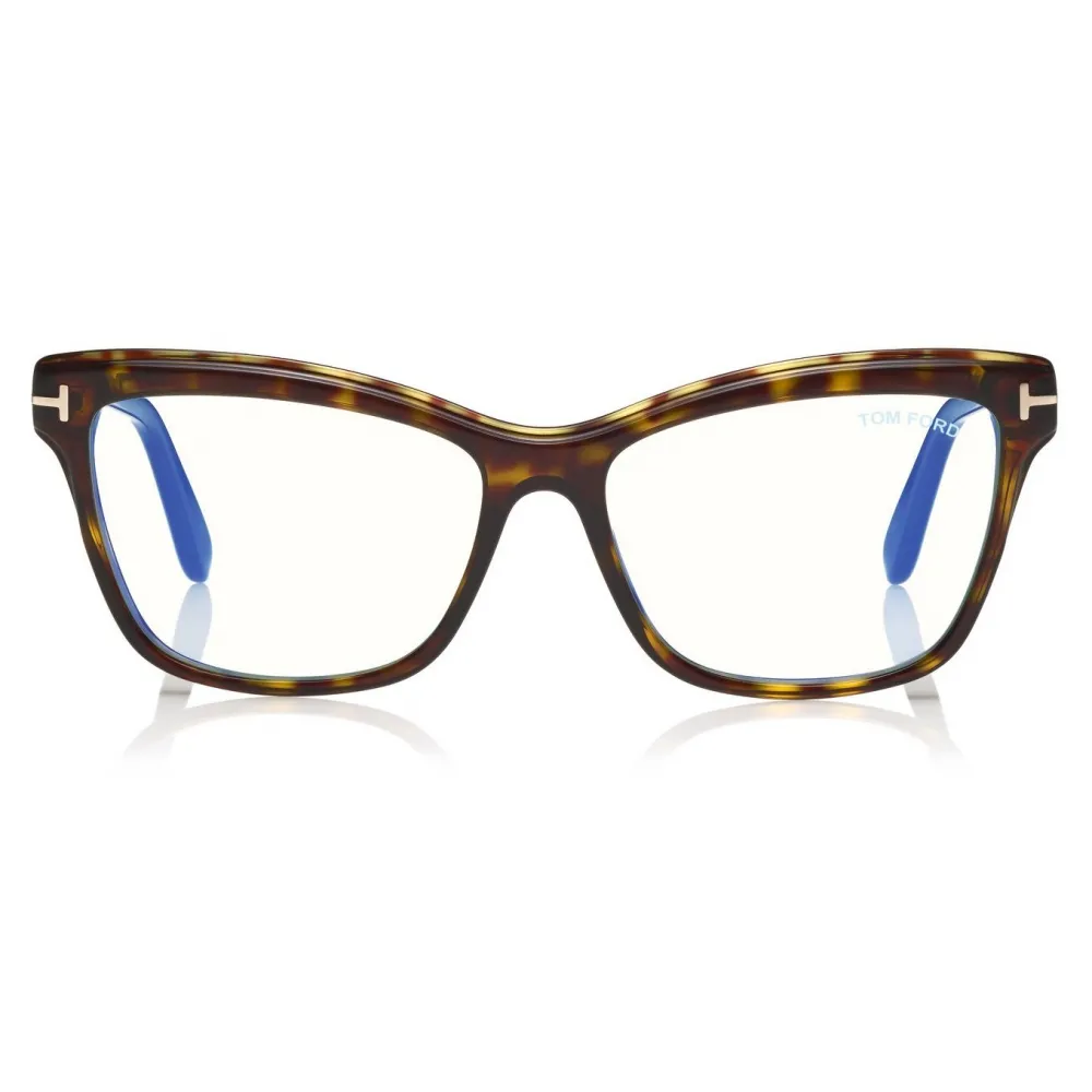 Tom Ford - Blue Block Soft Square Opticals Glasses - Occhiali da Vista Quadrati - Havana Scuro - FT5619-B -Tom Ford Eyewear